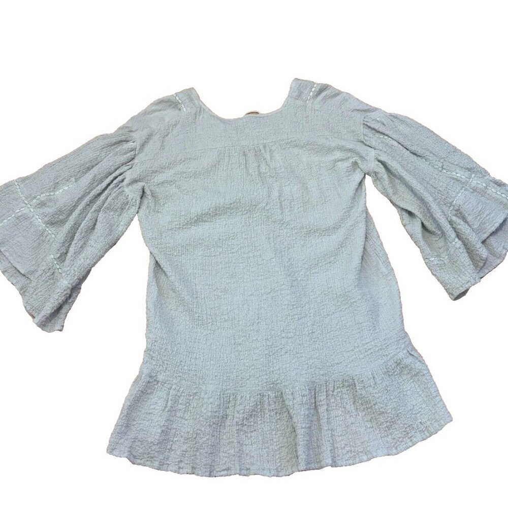 STORIA Womens S Greyish Mint Ruffle Top Blouse Peasant Cottage Core Tassle NWT - Picture 4 of 6